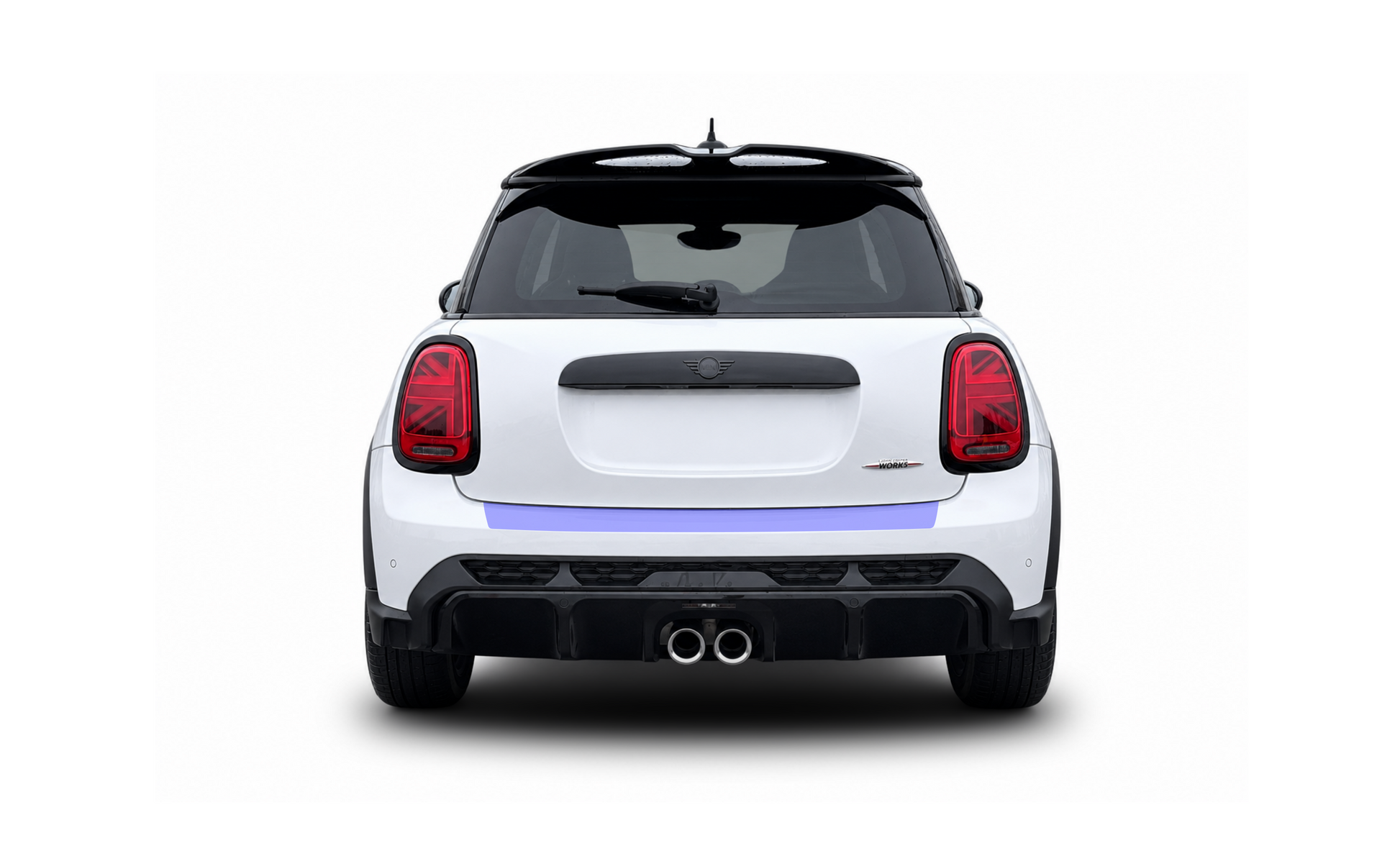 MINI Cooper JCW F55, F56 & F57 rear boot trunk bumper lip PPF kit protector coverage, preventing damage and scratches.