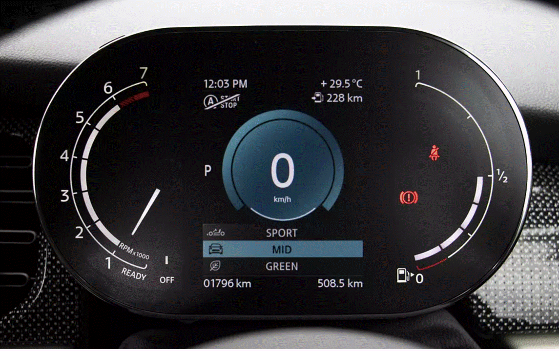 MINI LCI Digital Instrument Cluster outline of PPF Application coverage. 
