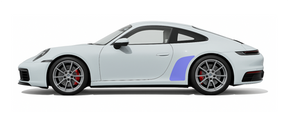 Side profile of Porsche 911 992 Carrera illustrating OEM coverage of a rear quarter premium self healing PPF kit.
