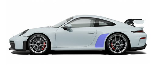 Side profile of Porsche 911 992 GT3 & GT3RS illustrating OEM coverage of a rear quarter premium self healing PPF kit.