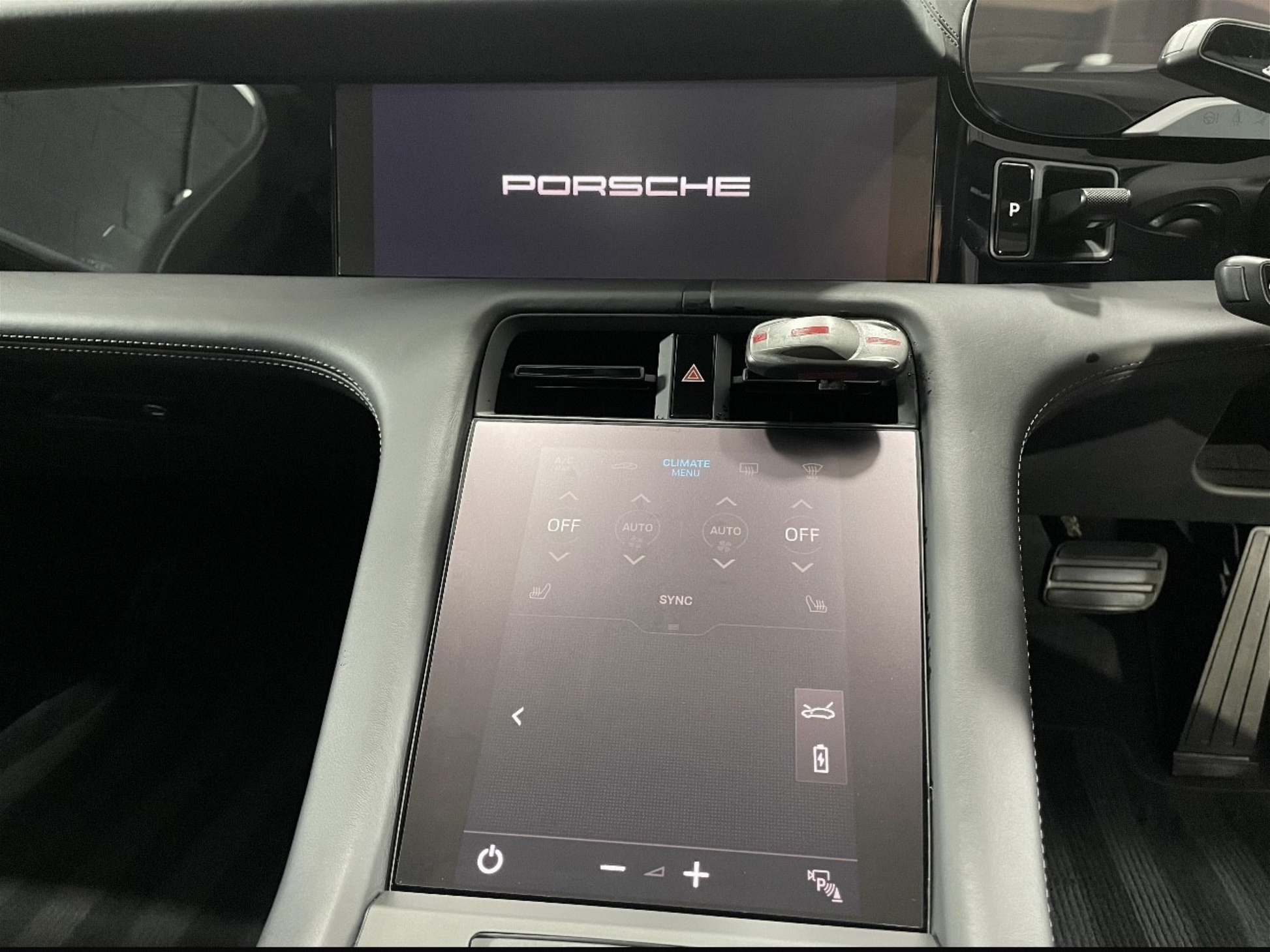 Installed Porsche Taycan Navigation Infotainment Screen Protection Film Kit in Matte with anti glare properties.