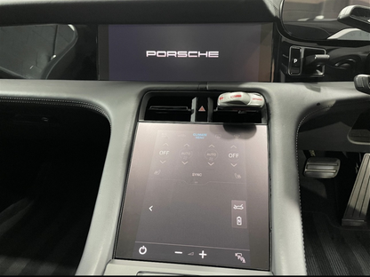 Installed Porsche Taycan Navigation Infotainment Screen Protection Film Kit in Matte with anti glare properties.