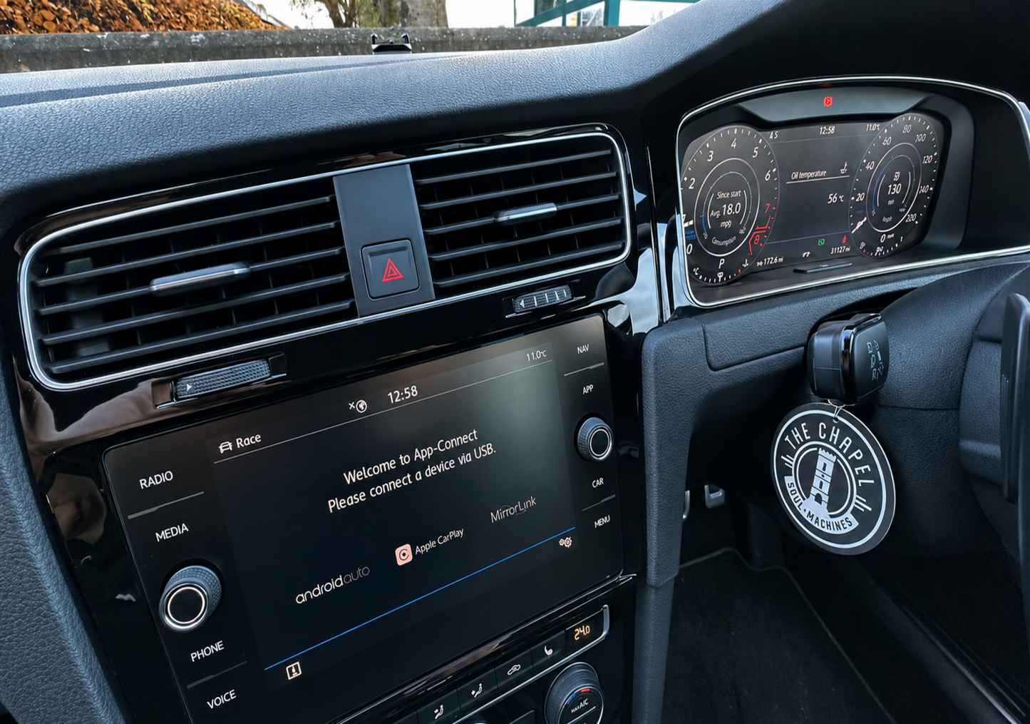 Volkswagen Golf MK7.5 overview of interior cabin with Matte PPF kits fitted to the navigation screen and digital cluster. 
