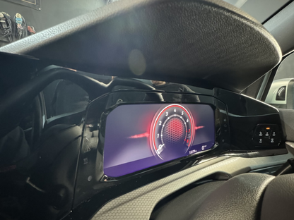 VW Golf MK8 and MK8.5 interior instrument cluster and speedometer matte anti glare screen protector installed. 