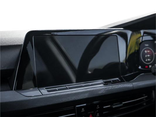 VW Golf MK8 GTI, R, GTD navigation and media screen protector coverage area.